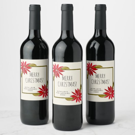 Klassieke Poinsettia Eenvoudig Moderne Kerst van C Wijn Etiket (Flessen)