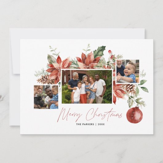 Klassieke Poinsettia & Greenery | Kerstfoto (Voorkant)