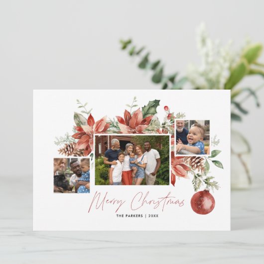 Klassieke Poinsettia & Greenery | Kerstfoto (Staand voorkant)