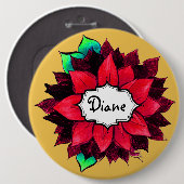 KLASSIEKE POINSETTIA IN ROOD RONDE BUTTON 6,0 CM (Voorkant /achterkant)