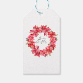 Klassieke Poinsettia Kerstkrans met bessen Cadeaulabel