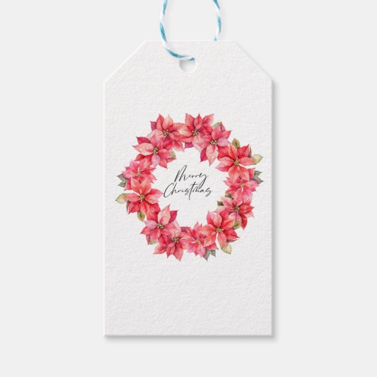 Klassieke Poinsettia Kerstkrans met bessen Cadeaulabel (Voorkant)