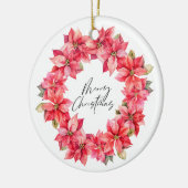 Klassieke Poinsettia Kerstkrans met bessen Keramisch Ornament (Links)
