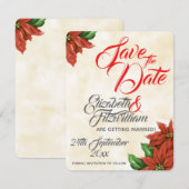 Klassieke Poinsettia Trouw Save The Date Kaart (Voorkant / Achterkant)