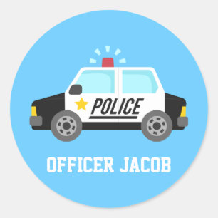 Klassieke Politieauto met Sirene Naam Ronde Sticker