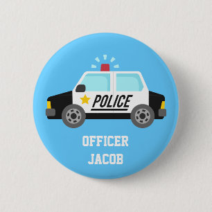 Klassieke Politieauto met Sirene Officier Badge Kn Ronde Button 5,7 Cm