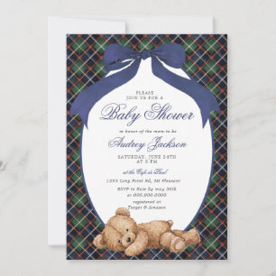 Klassieke Polo Beer Navy Geruite Baby Shower Kaart