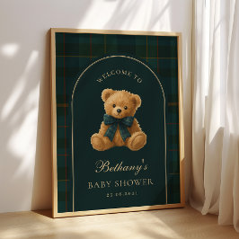 Klassieke Polo Check Teddybeer Babyshower Welkom Poster