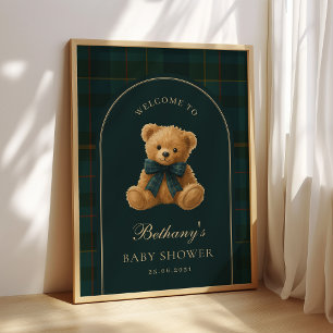 Klassieke Polo Check Teddybeer Babyshower Welkom Poster