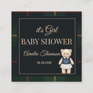 Klassieke Polo Teddbeer Preppy Geruite Baby Shower Informatiekaartje
