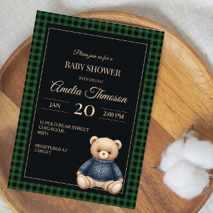 Klassieke Polo Teddbeer Preppy Geruite Baby Shower Kaart
