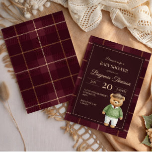 Klassieke Polo Teddbeer Preppy Geruite Baby Shower Kaart