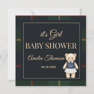 Klassieke Polo Teddybeer Preppy Geruite Baby Showe Kaart