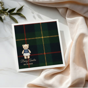 Klassieke Polo Teddybeer Preppy Geruite Baby Showe Servet