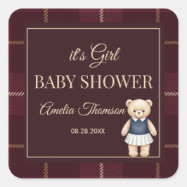 Klassieke Polo Teddybeer Preppy Geruite Baby Showe Vierkante Sticker