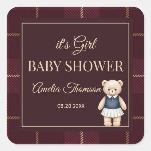 Klassieke Polo Teddybeer Preppy Geruite Baby Showe Vierkante Sticker
