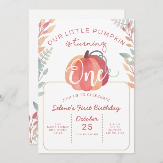 Klassieke pompoen eerste uitnodiging op zaterdag (Voorkant / Achterkant)