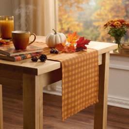 Klassieke Pompoen Herfst Gingham Plaid Rut Korte Tafelloper