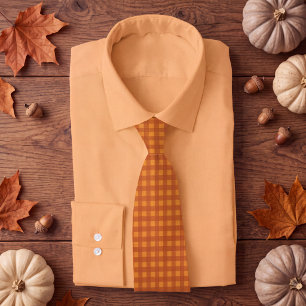 Klassieke Pompoen Herfst Gingham Plaid Stropdas