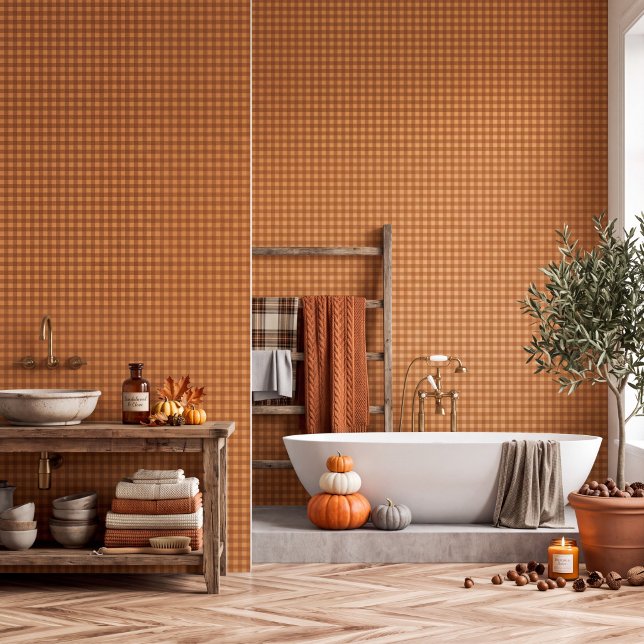 Klassieke pompoen herfst gingham ruit behang (Creator heeft geüpload)
