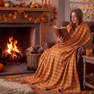 Klassieke pompoen herfst gingham ruit fleece deken