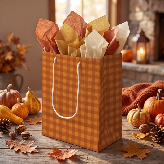Klassieke pompoen herfst gingham ruit medium cadeauzakje