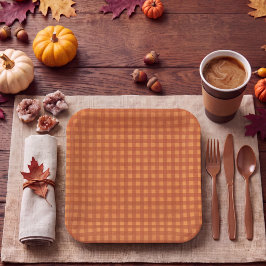 Klassieke pompoen herfst gingham ruit papieren bordje