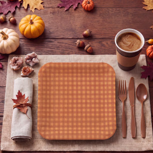 Klassieke pompoen herfst gingham ruit papieren bordje