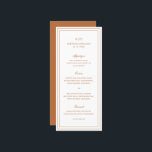 Klassieke Pompoen Sinaasappel Elegant Wedding Menu<br><div class="desc">Klassieke aardtoon trouwmenu in een terracotta / roest / oranje kleur met een eenvoudig en minimaal ontwerp met uw monogram, namen en trouwdatum bovenaan, samen met uw menu omringd door een dubbele rand. De doopvonten afwisselen tussen en elegant manuscript, een traditionele serif en minimaliseert serif doopvonten. Dit menu is geweldig...</div>