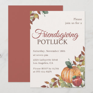 Klassieke Pompoen Waterverf Friendsgiving Potluck Kaart