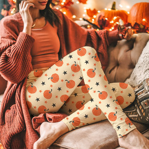 Klassieke Pompoenen en Sterren Halloween Crème Leggings