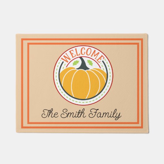 Klassieke pompoenfamilie naam Oranje White Welkom Deurmat (Voorkant)