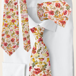 Klassieke Poppy Pink & Olive Buds Bloemenpatroon Stropdas