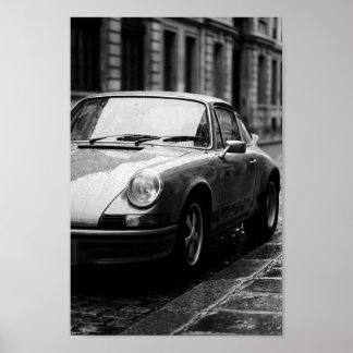 Klassieke Porsche 911 Regenachtige Straat Poster