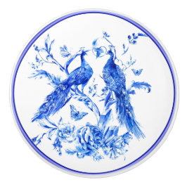 Klassieke Porselein Blauwe Peacocks Witte Achtergr Keramische Knop