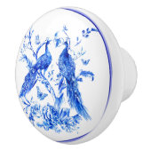Klassieke Porselein Blauwe Peacocks Witte Achtergr Keramische Knop (Rechts)