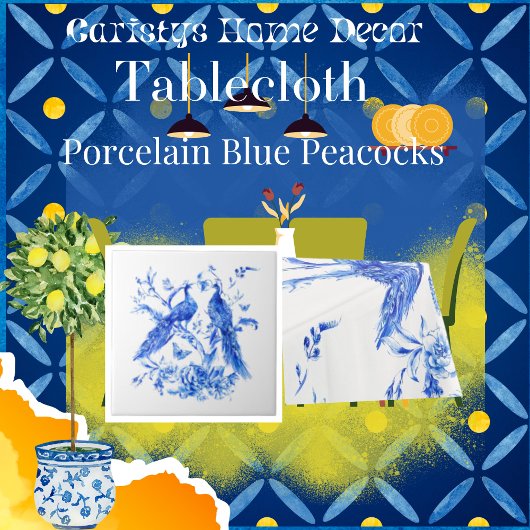Klassieke Porselein Blauwe Peacocks Witte Achtergr Tafelkleed