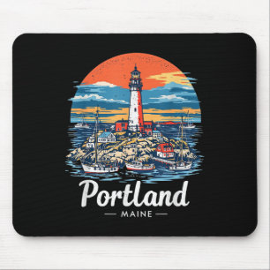 Klassieke Portland Maine Zonsondergang Silhouet Ku Muismat