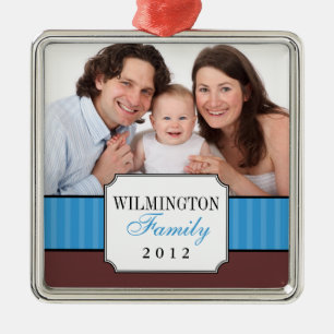 Klassieke portret blauwe streep kerstfoto metalen ornament