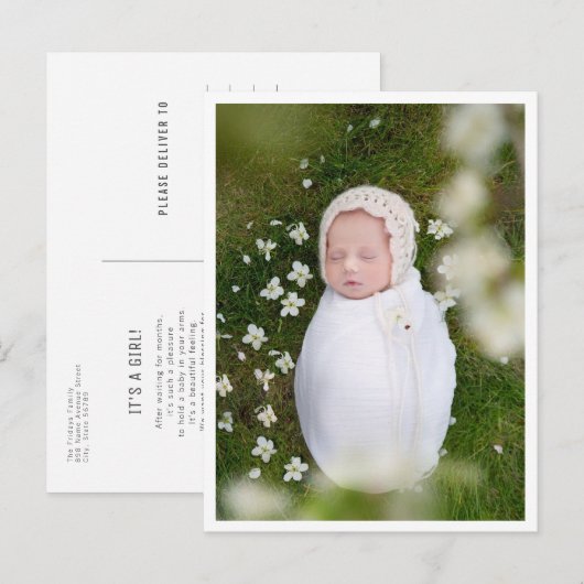 Klassieke portret foto Newborn Birth Announounding Briefkaart (Voorkant / Achterkant)