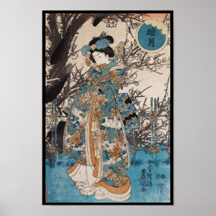 Klassieke  portret van de japanse geisha poster