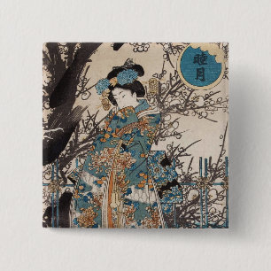 Klassieke  portret van de japanse geisha vierkante button 5,1 cm