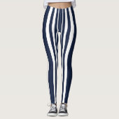 Klassieke porty Deep Blue White Striped Design Leggings (Voorkant)