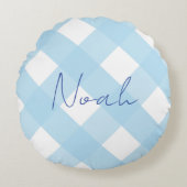 Klassieke powder Blue Gingham Boys Round Pillow Rond Kussen (Voorkant)