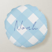 Klassieke powder Blue Gingham Boys Round Pillow Rond Kussen (Achterkant)