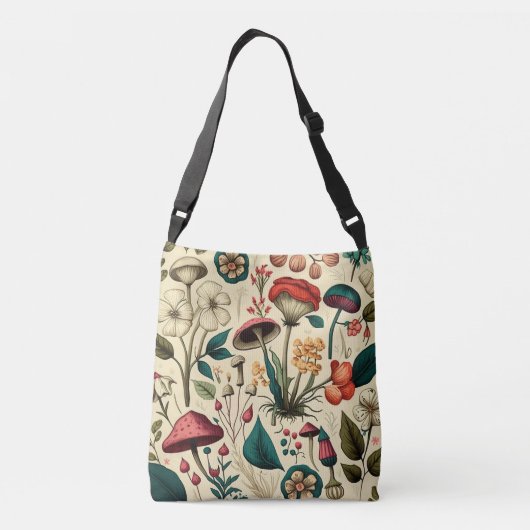 Klassieke Premium-paddenstoel en bloemenontwerp Crossbody Tas (Achterkant)
