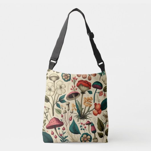 Klassieke Premium-paddenstoel en bloemenontwerp Crossbody Tas (Voorkant)