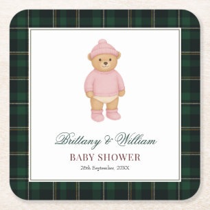 Klassieke Preppy Beer Groen Tartan Schotse Baby Sh Kartonnen Onderzetters