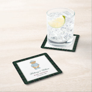 Klassieke Preppy Beer Schotse Ruit Baby Shower Kartonnen Onderzetters
