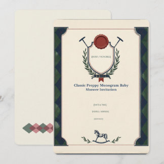 Klassieke Preppy Monogram Baby Shower Uitnodiging